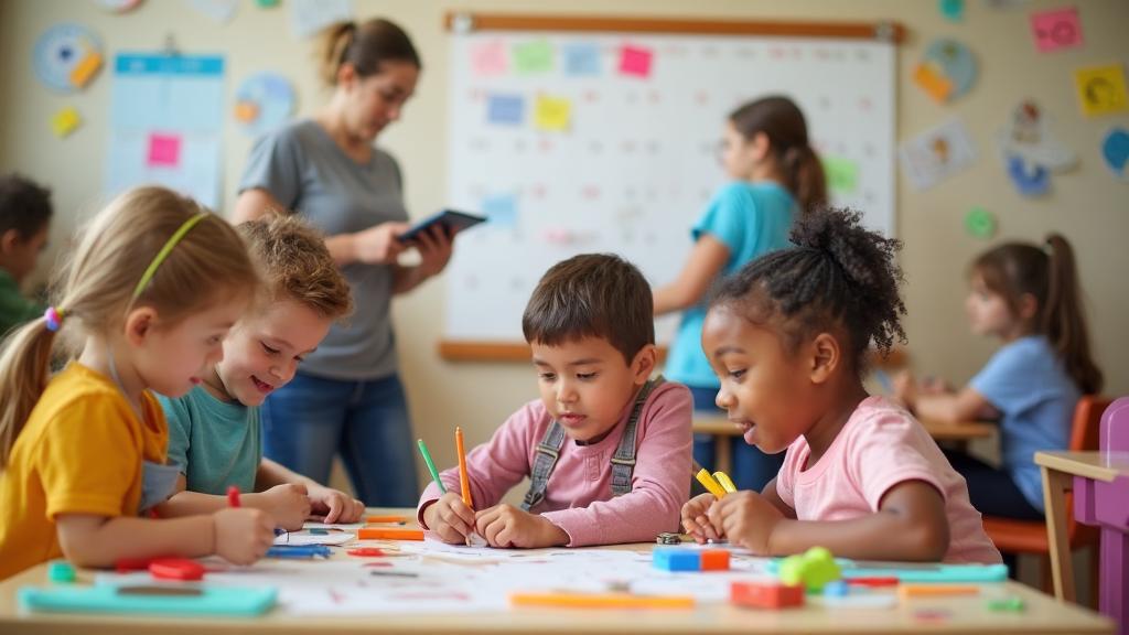 Kids activity center with children engaged in various activities - organizational challenges