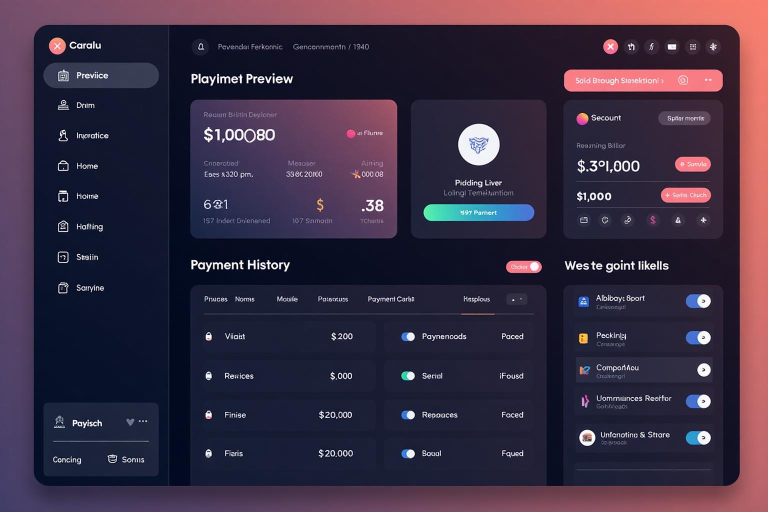 Payments dashboard and checkout