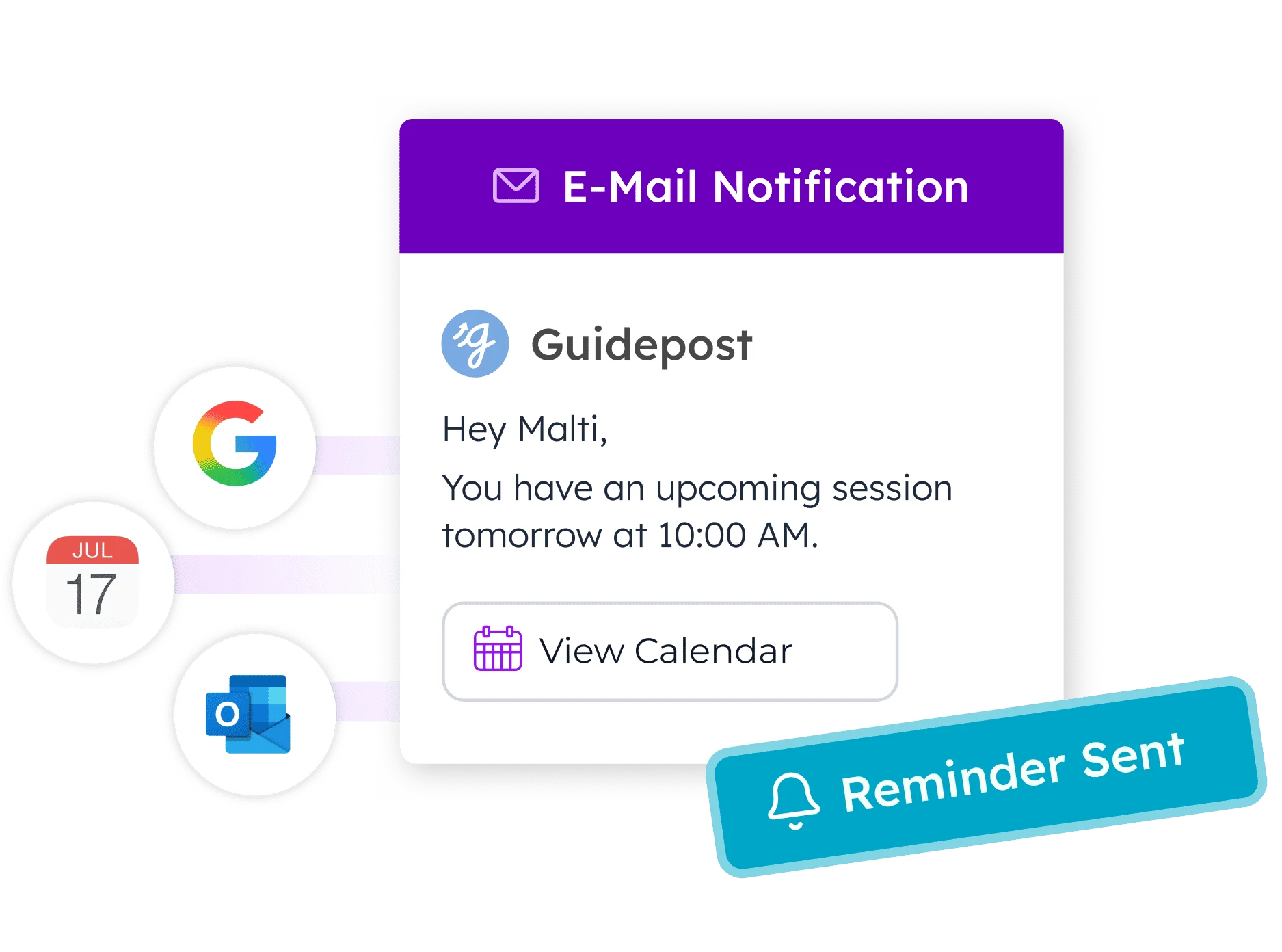 Email notification system with Google and Outlook calendar integration