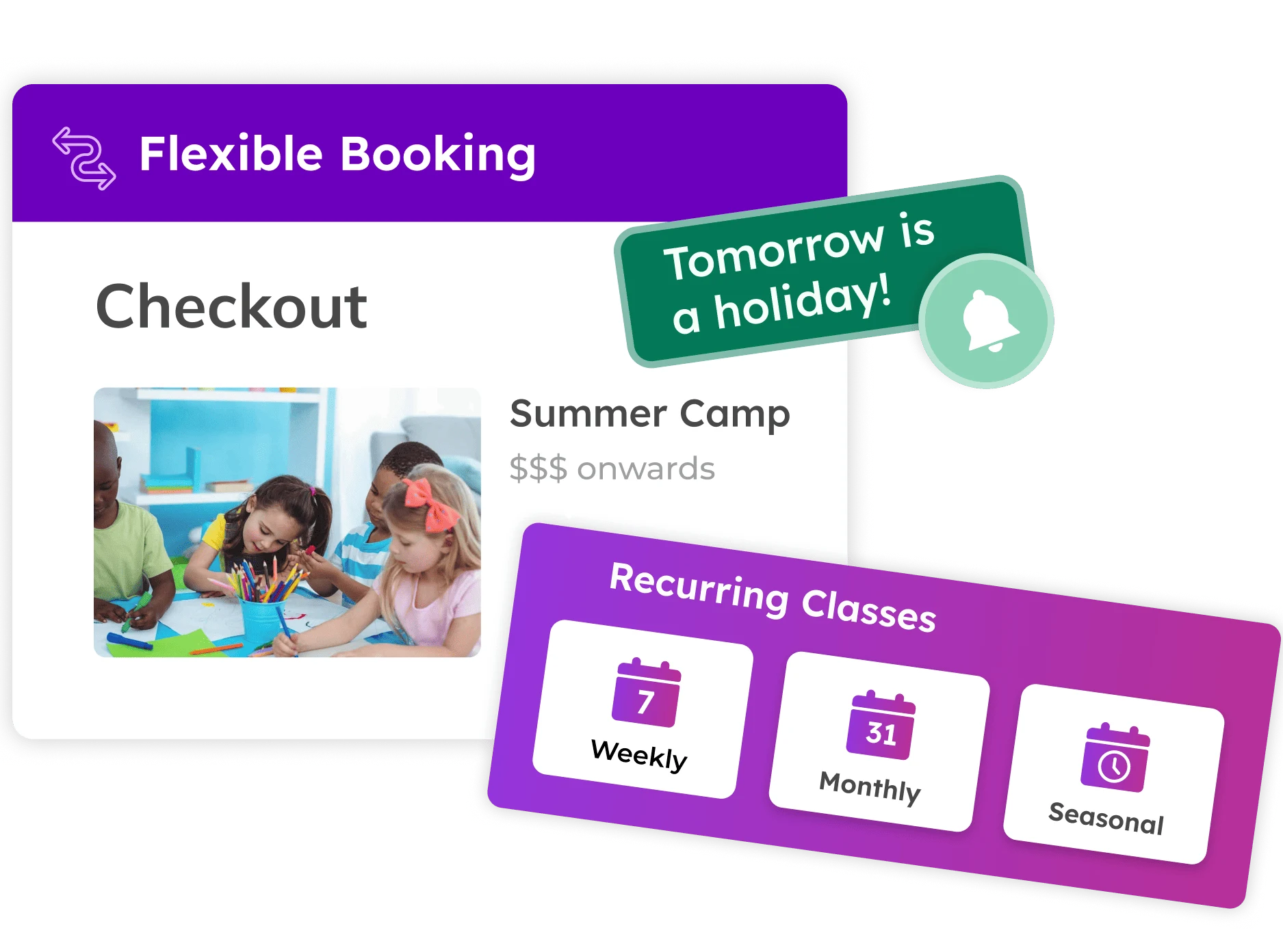 Flexible booking with recurring classes and holiday scheduling