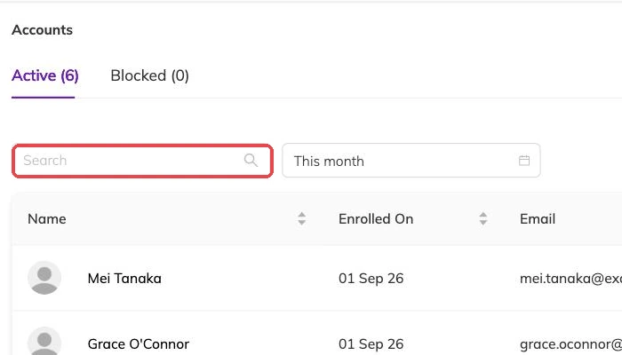 The account search box outlined