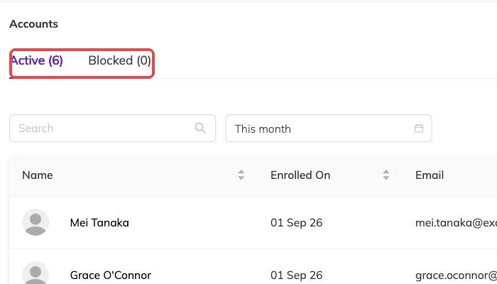 The Active and Blocked tabs outlined