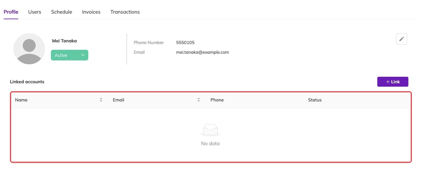 The linked accounts panel outlined