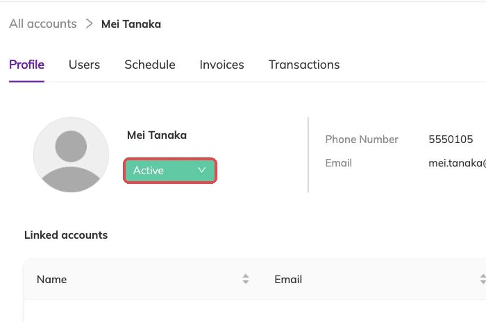 The status dropdown on a family profile outlined