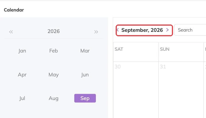 The month navigation outlined