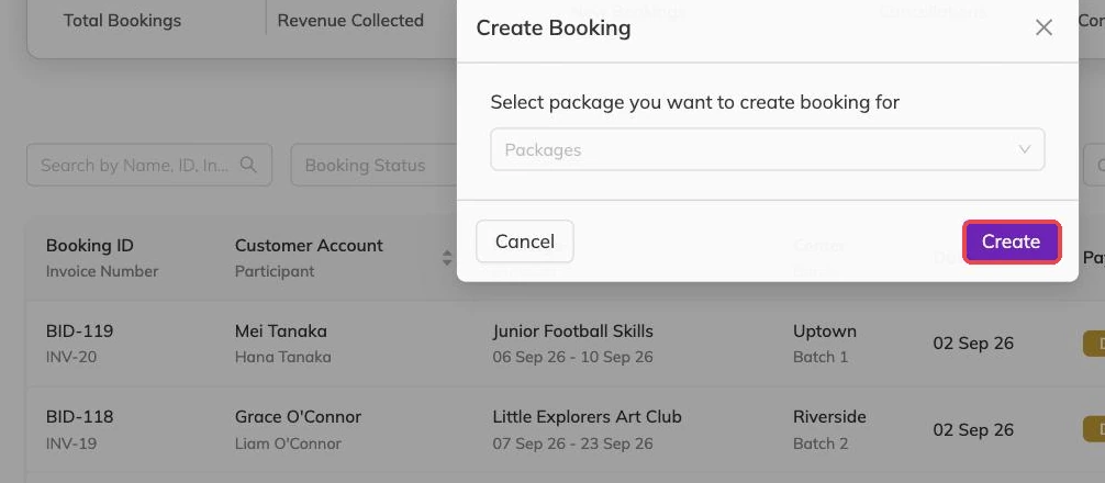 The Create button outlined