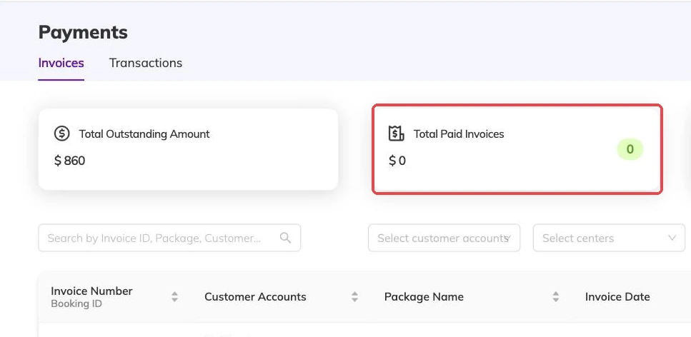 The total paid invoices card outlined
