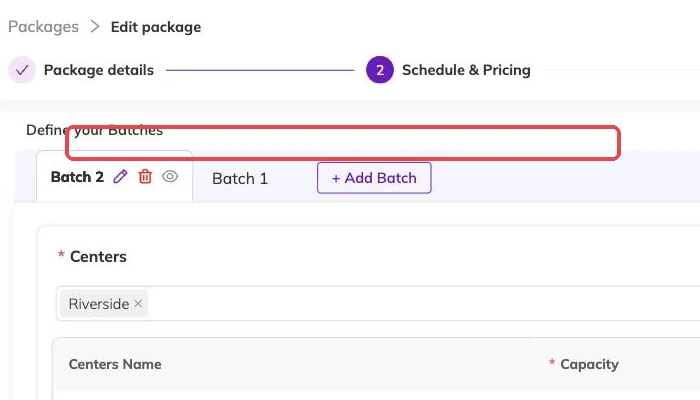 The batch tabs outlined in the package wizard