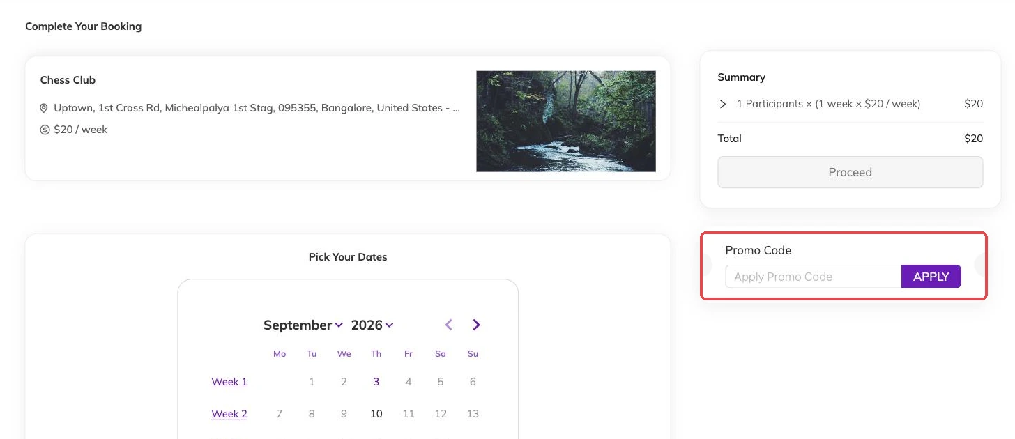The promo code field with an Apply button outlined