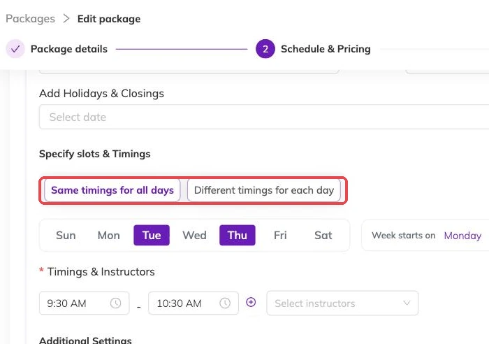 The same-timings and different-timings buttons outlined