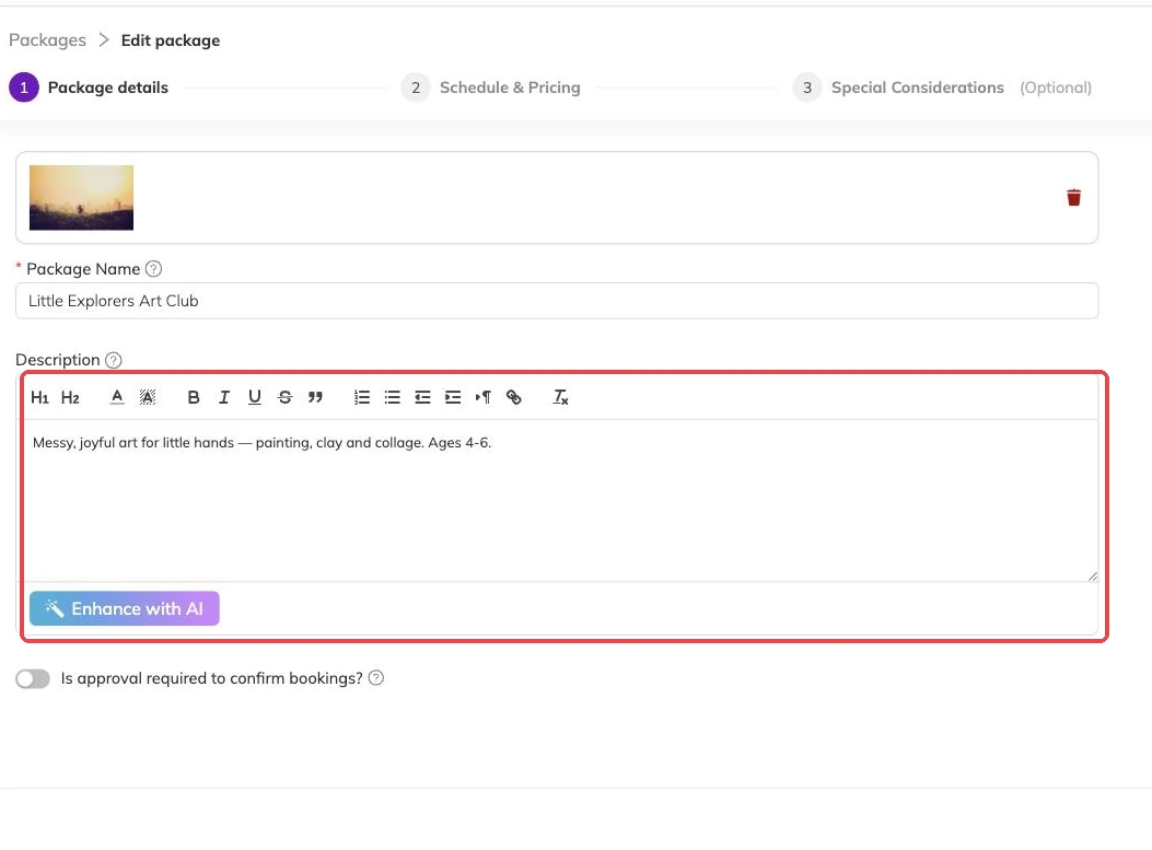 The description editor outlined