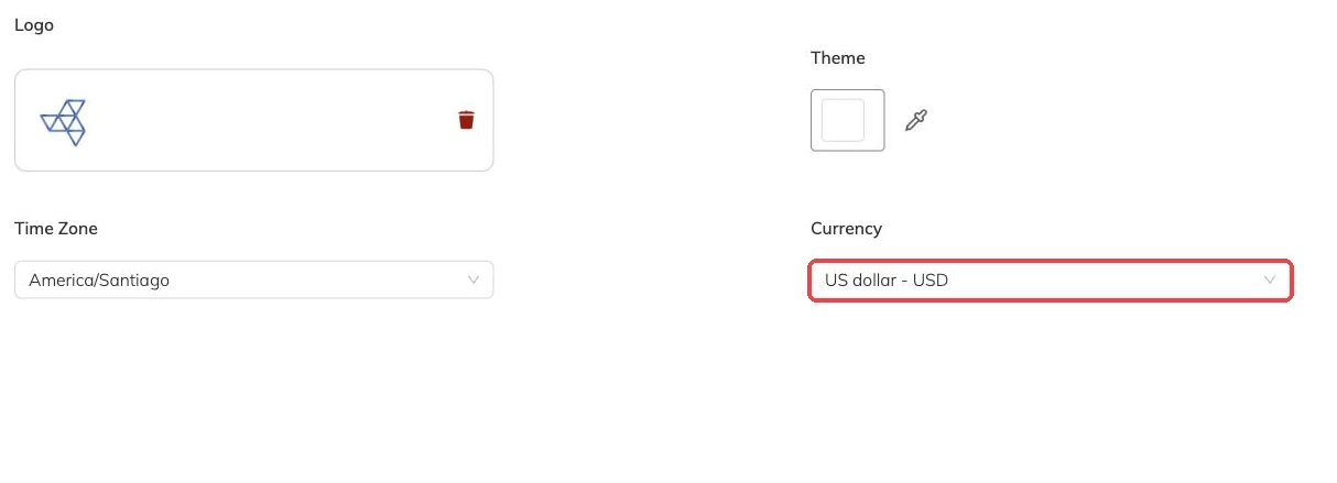 The currency selector outlined