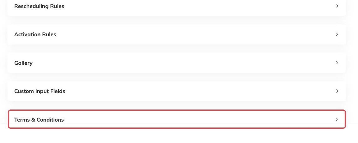 The Terms and Conditions section outlined